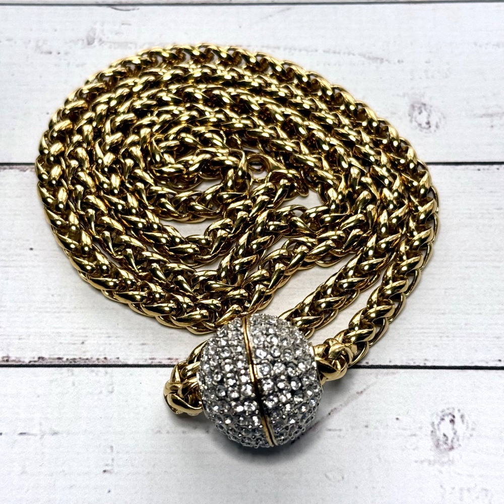 Gold Chain Necklace with Crystal Pave Ball Pendant